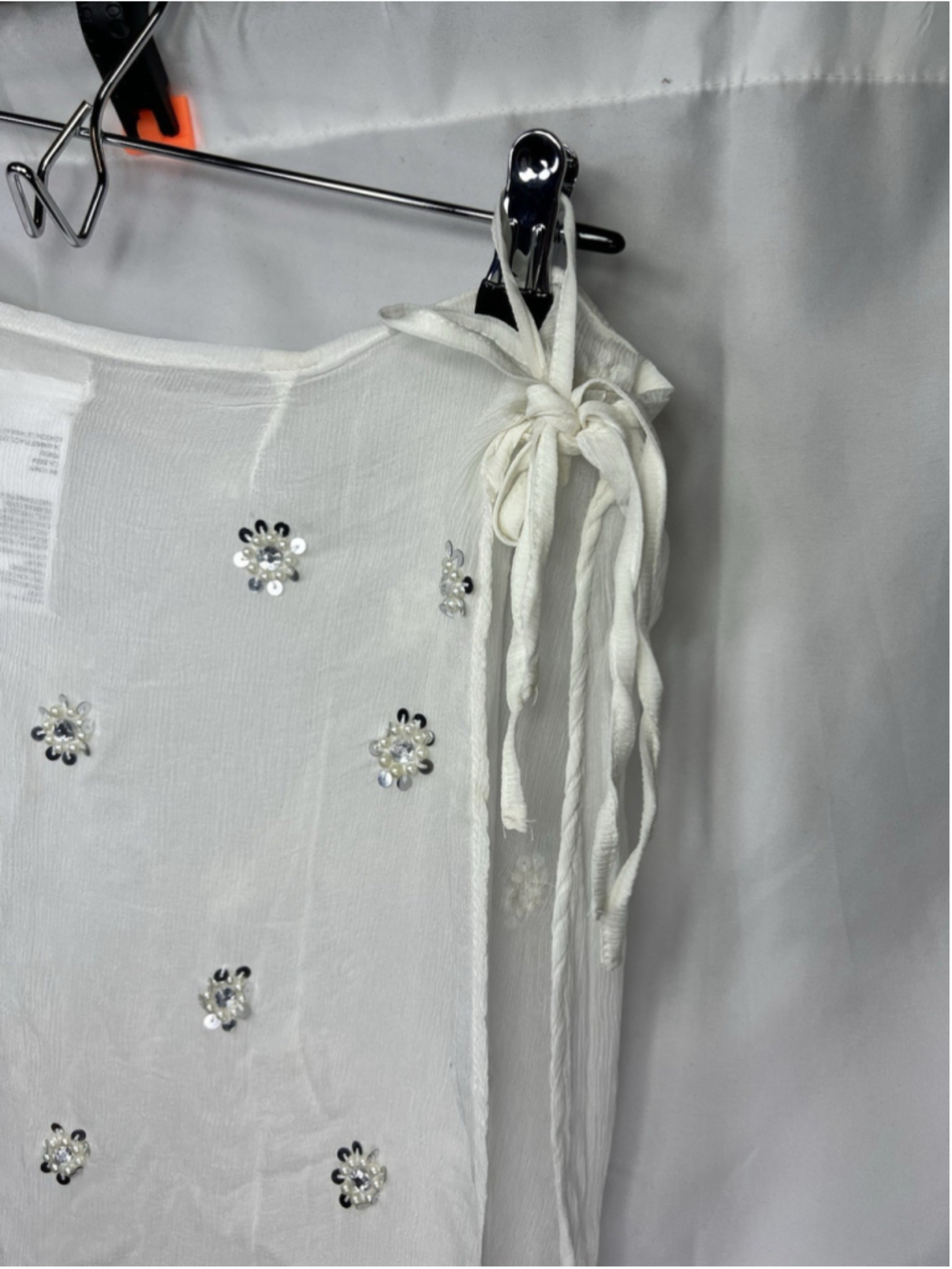 Free People Beaded Embellished Apron Sarong White One Size Sheer Cover Up Vacay - Picture 9 of 13